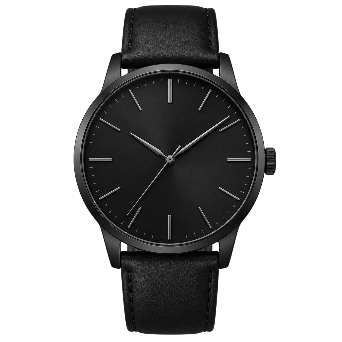 Minimalist Black Dial Leather Strap Watch – Midnight Black | BERZZAVIO