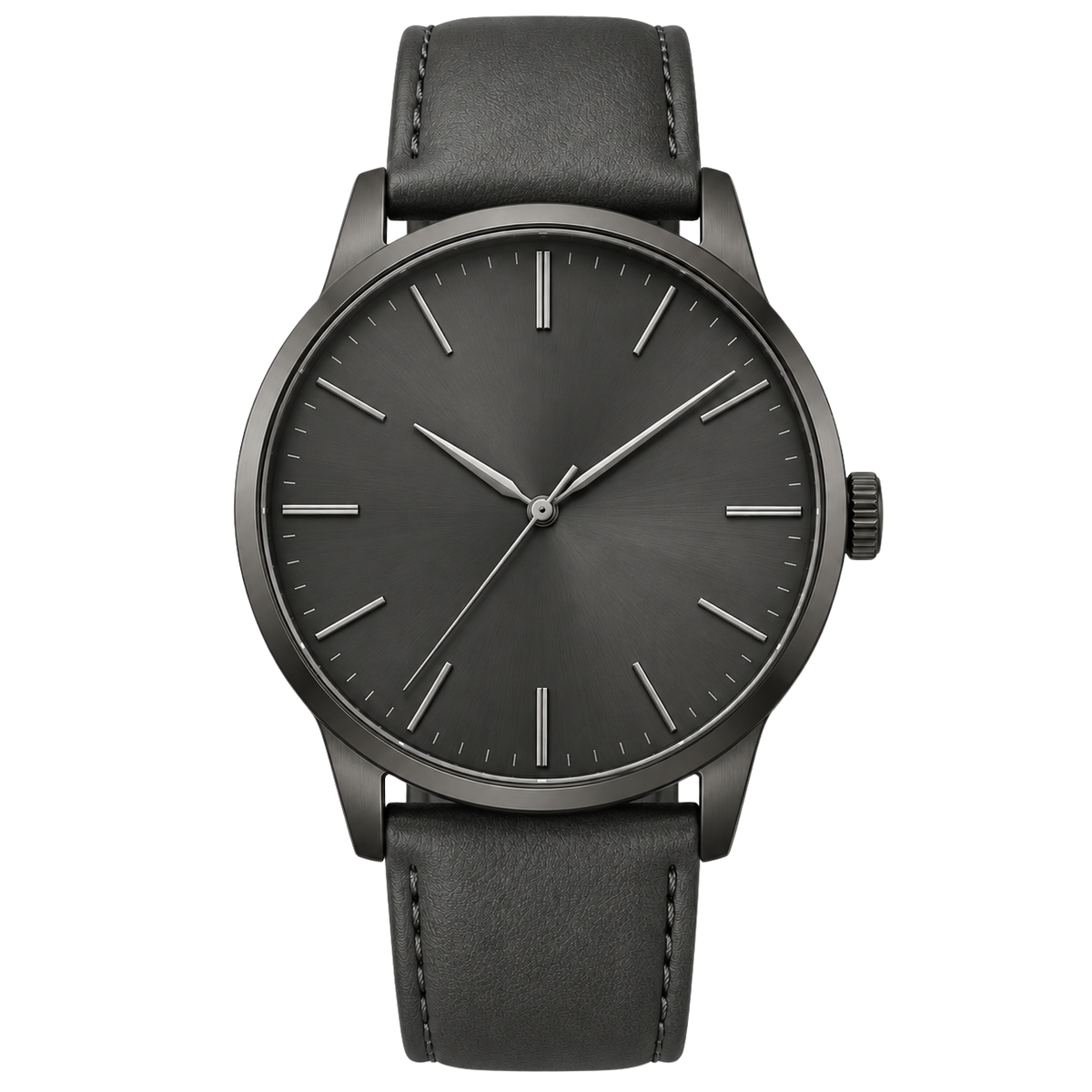 Minimalist Graphite Dial Leather Strap Watch – Charcoal Grey | BERZZAVIO