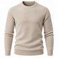 Premium Textured Knit Crew Neck Jumper – Oatmeal Beige | BERZZAVIO