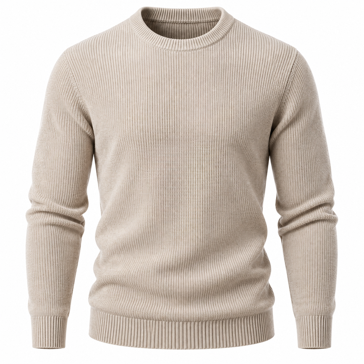 Premium Textured Knit Crew Neck Jumper – Oatmeal Beige | BERZZAVIO