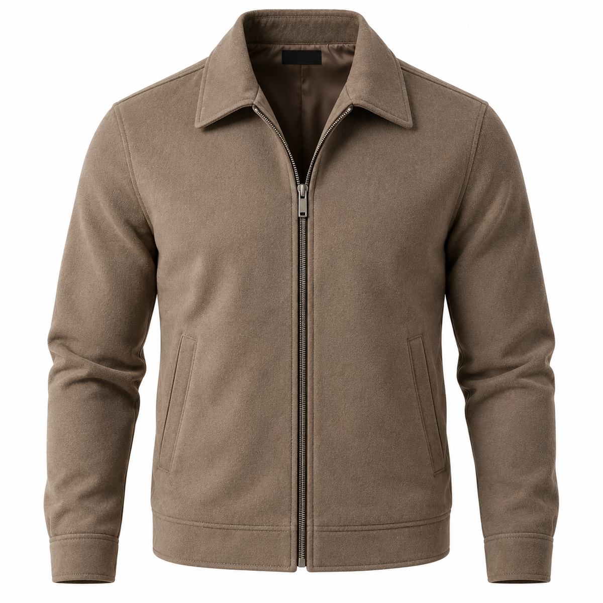 Premium Suede-Effect Zip Jacket – Taupe Brown | BERZZAVIO