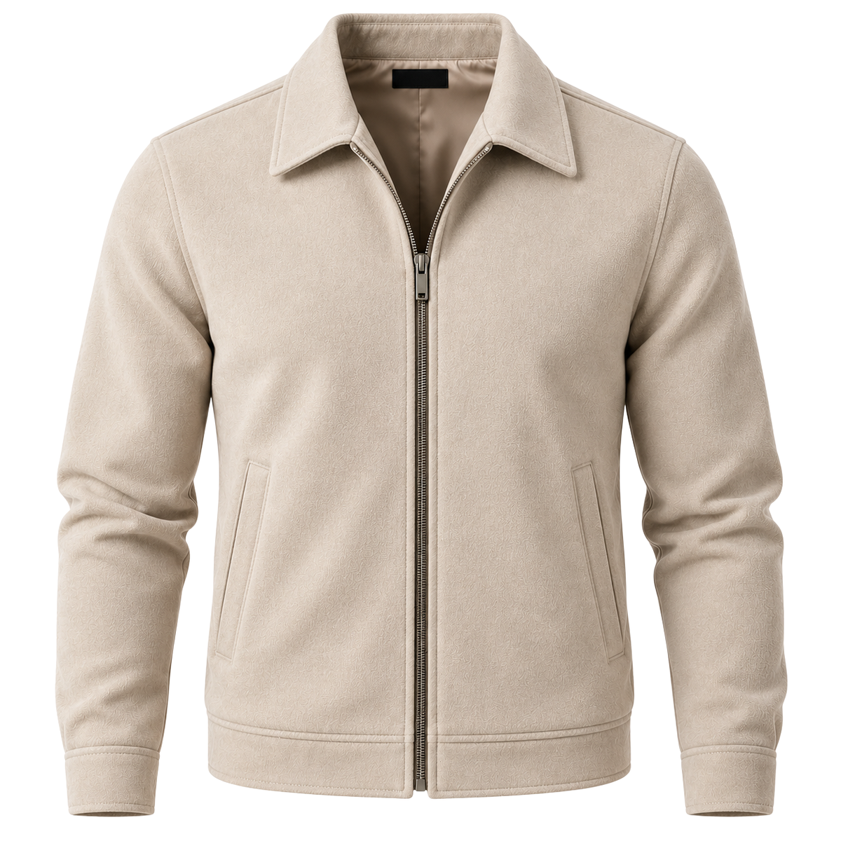 Premium Suede-Effect Zip Jacket – Ivory Beige | BERZZAVIO